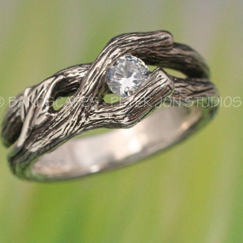 Bandscapes sterling silver white sapphire twig ring size 6